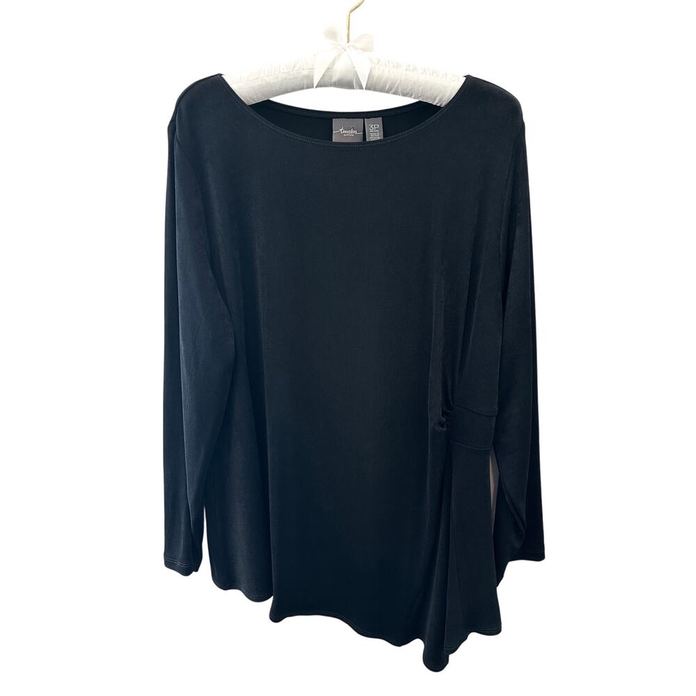 CHICO’S Travelers Black Side Drape Top Stretch Travel Career NWT | Petite 3P XL